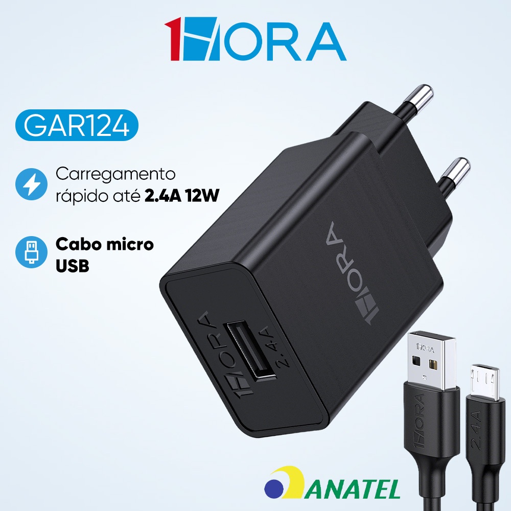 Carregador Rápido Parede Turbo + Cabo V8 Usb Micro-USB Preto
