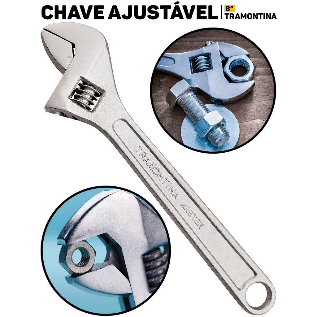 Chave Ajustável Inglesa P/ Porcas 8 Tramontina Aço Profissional P/ Parafusos De Aperto Oficina