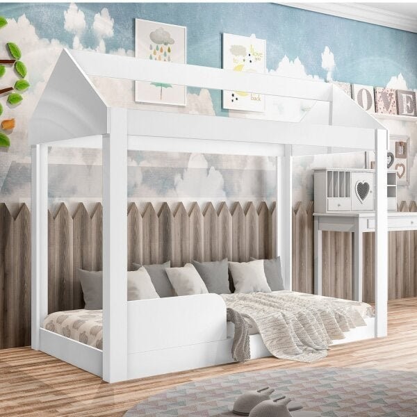Cama Montessoriana Infantil 160cm Casinha Montessoriana Crystal  Branco Branco