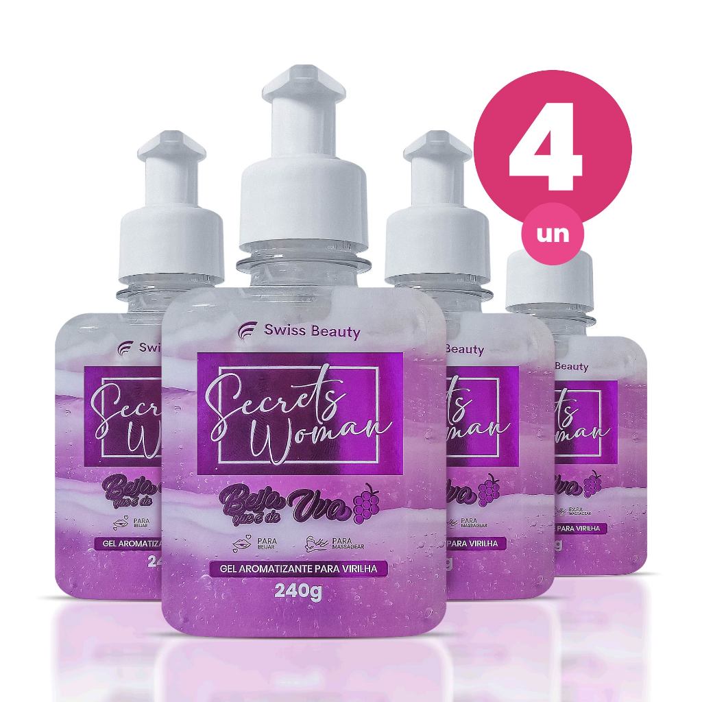 Kit 4 Gel Aromatizante Beijável Íntimo Sabor Uva com Creme para Saúde e Cuidado Vaginal 240g Swiss Beauty Belkit