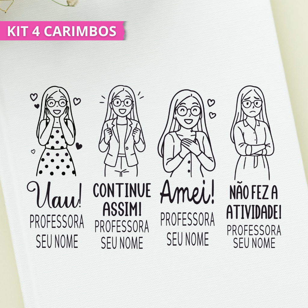 Kit 4 Carimbos Personalizados para Professora Incentivo Com Nome