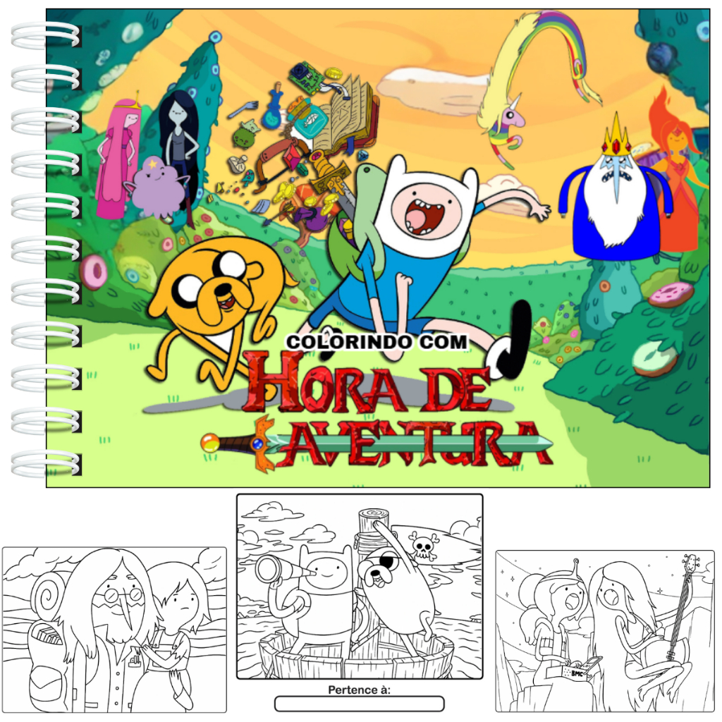 Livro de Colorir Inspirado na Série Hora de Aventura Capa Dura A5 50 Folhas Grossas + Acetato