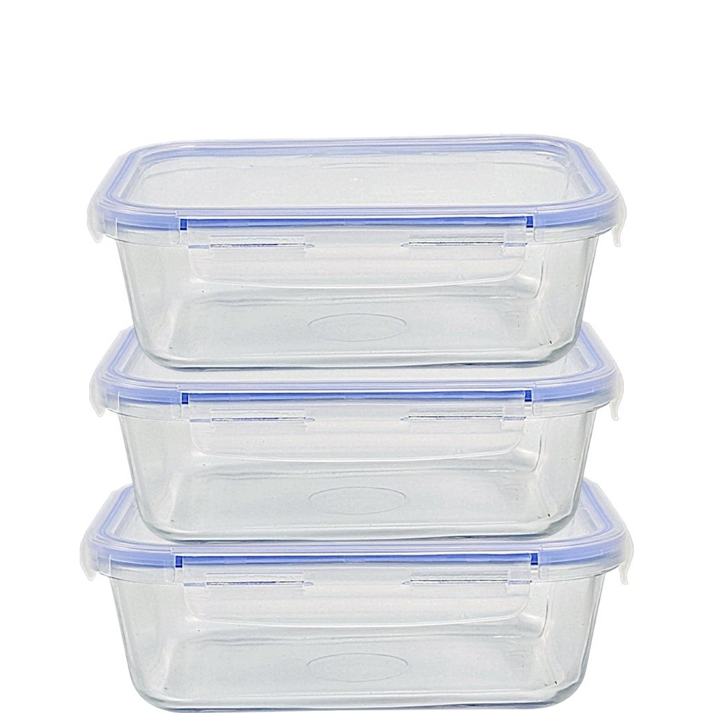 Kit Potes Marmita Porta Alimentos Refratário de vidro com Tampa Hermética 4 Travas 1500ML