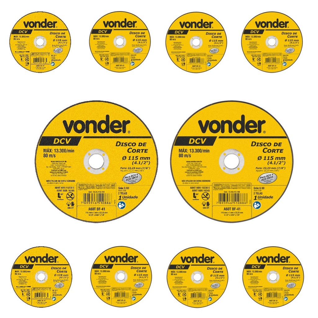 10 Disco De Corte 115mm X 1,0mm X 22,23mm DCV Vonder