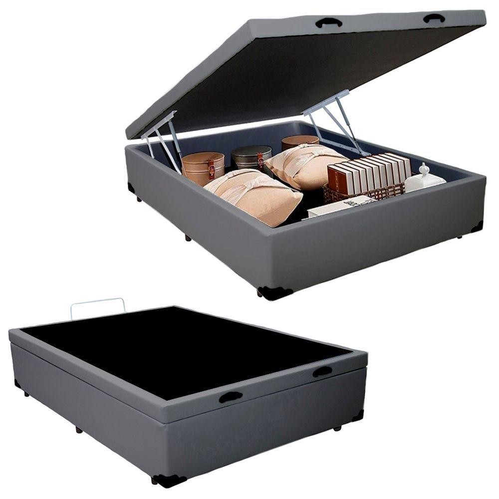 Cama Box Baú Casal Sintético Sereneprime pintado com a cor Cinza 138x188x44