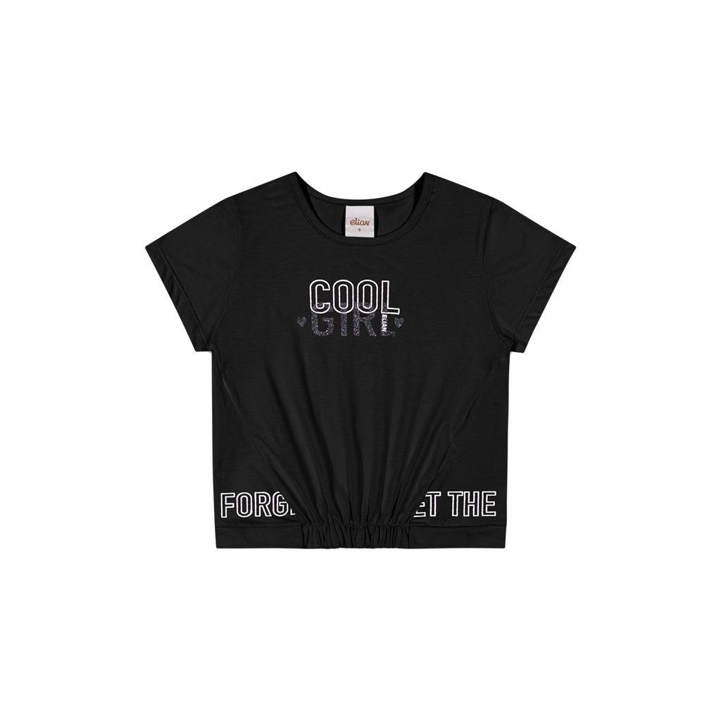Blusa Infantil Menina Meia Malha Com Detalhe Elástico Elian Preto