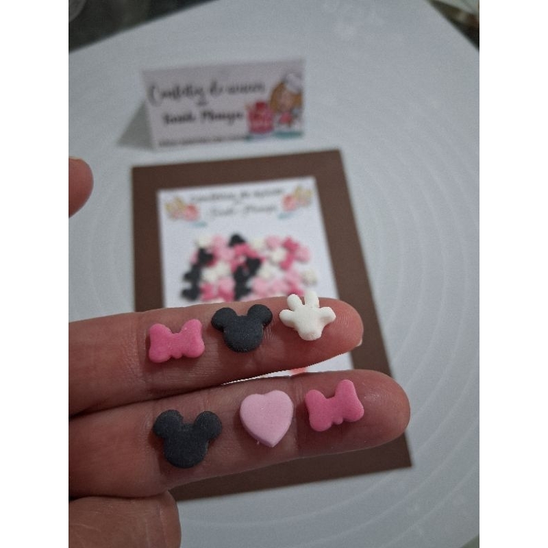 50 ou 100 mini Apliques de Açúcar MINNIE ROSA ou MINNIE VERMELHA