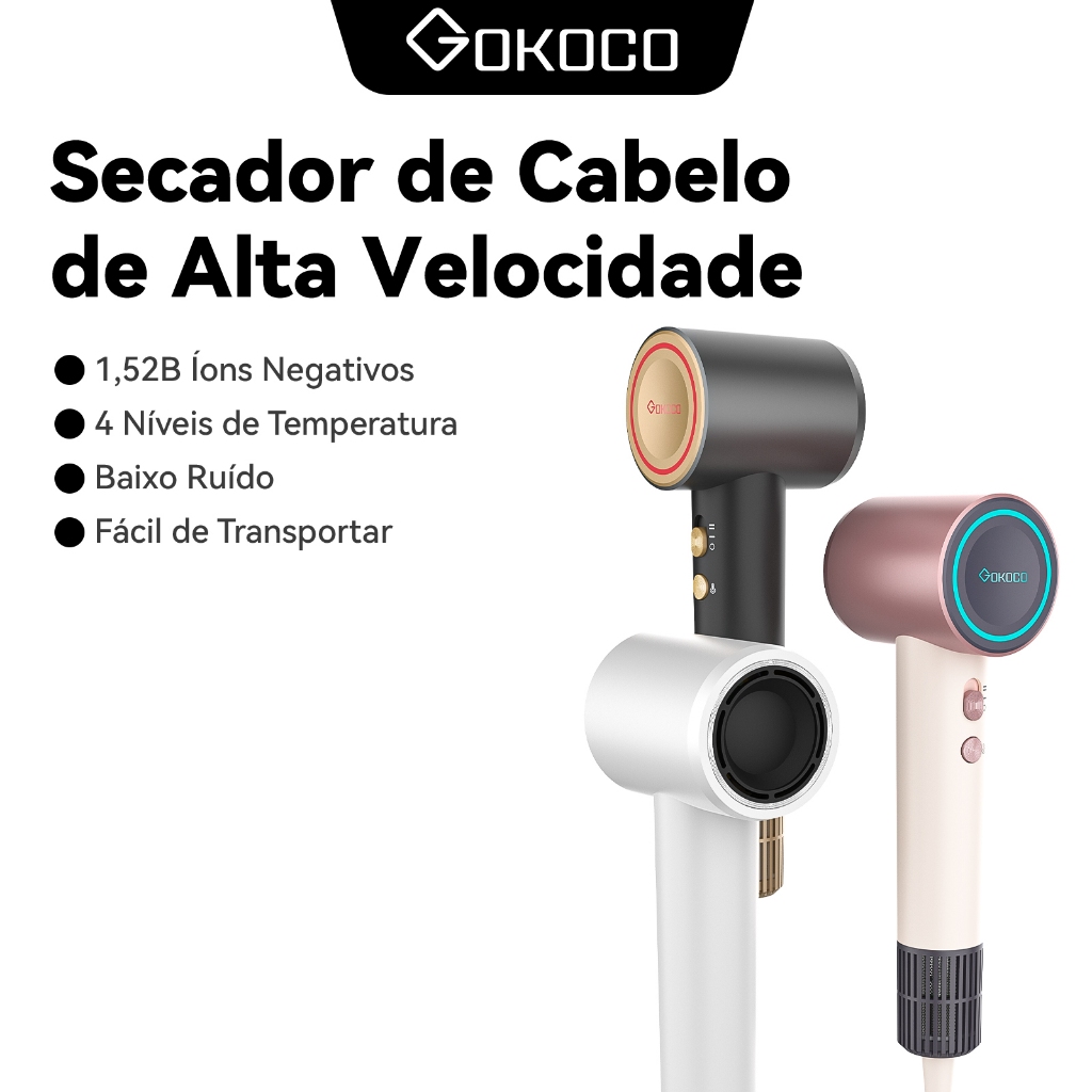 GOKOCO Mini Secador de íons negativos Cabelode Alta Velocidade Secador de Cabelo Portátil Baixo Ruído Secagem rápida