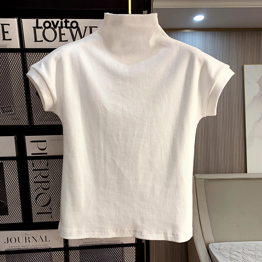 Lovito Camiseta Elegante Básica Lisa Para Mulheres Lne15039 (branca)