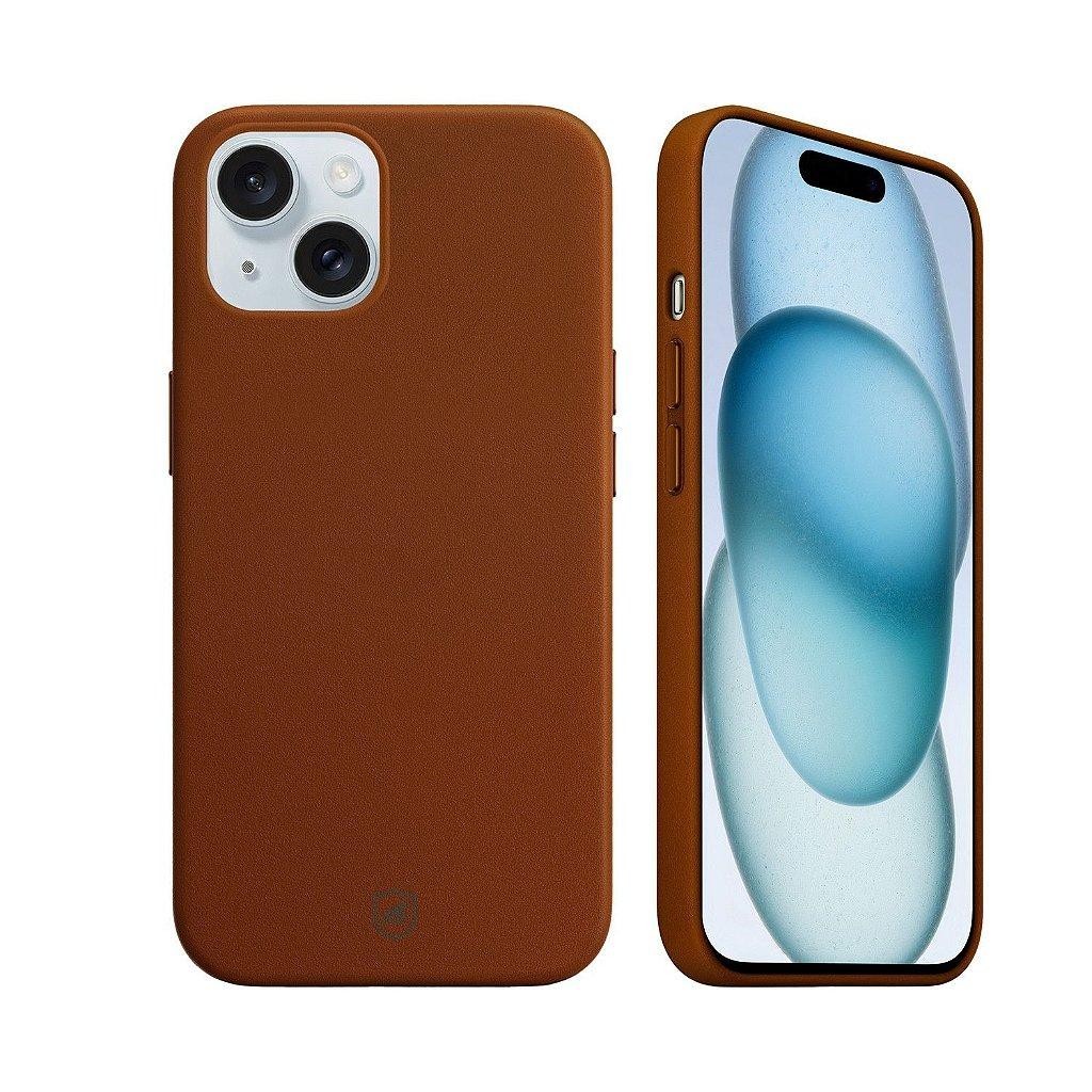Capa Case Capinha Premium de Couro para iPhone 15 - Dual Marrom, Proteção Reforçada - Gshield
