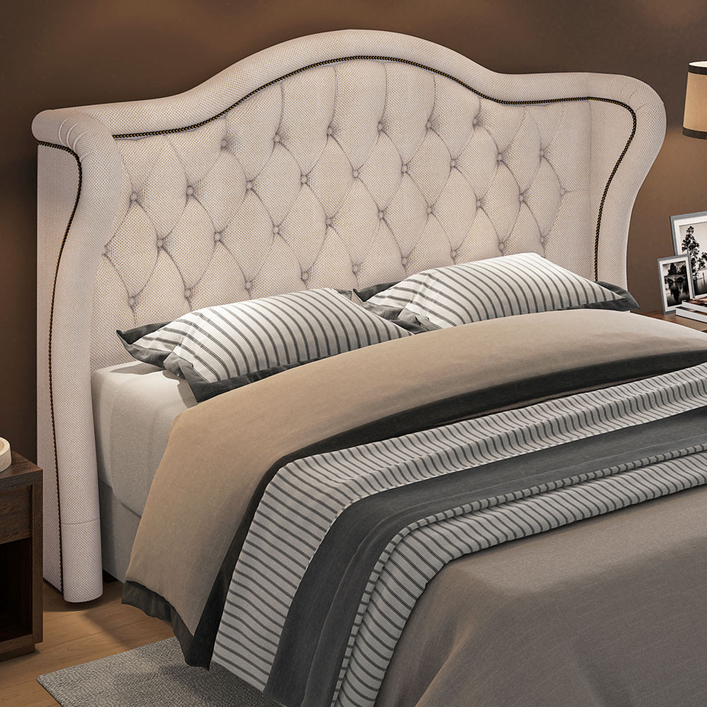 Cabeceira Cama Box Casal 140 cm P05 Lisboa Linho Creme - Lyam Decor