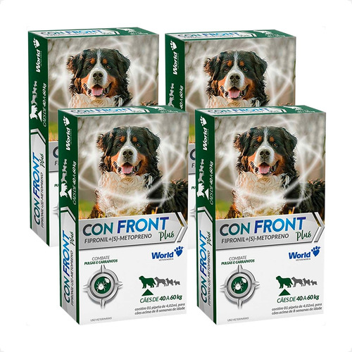 Kit 4 ConFront Plus Antipulgas para Cães de 40 a 60Kg - 1 Pipeta de 4,02ml