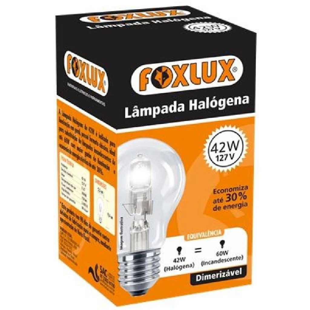 Lâmpada Halógena Clássica Foxlux 42W 127V | iluminação intensa, durabilidade