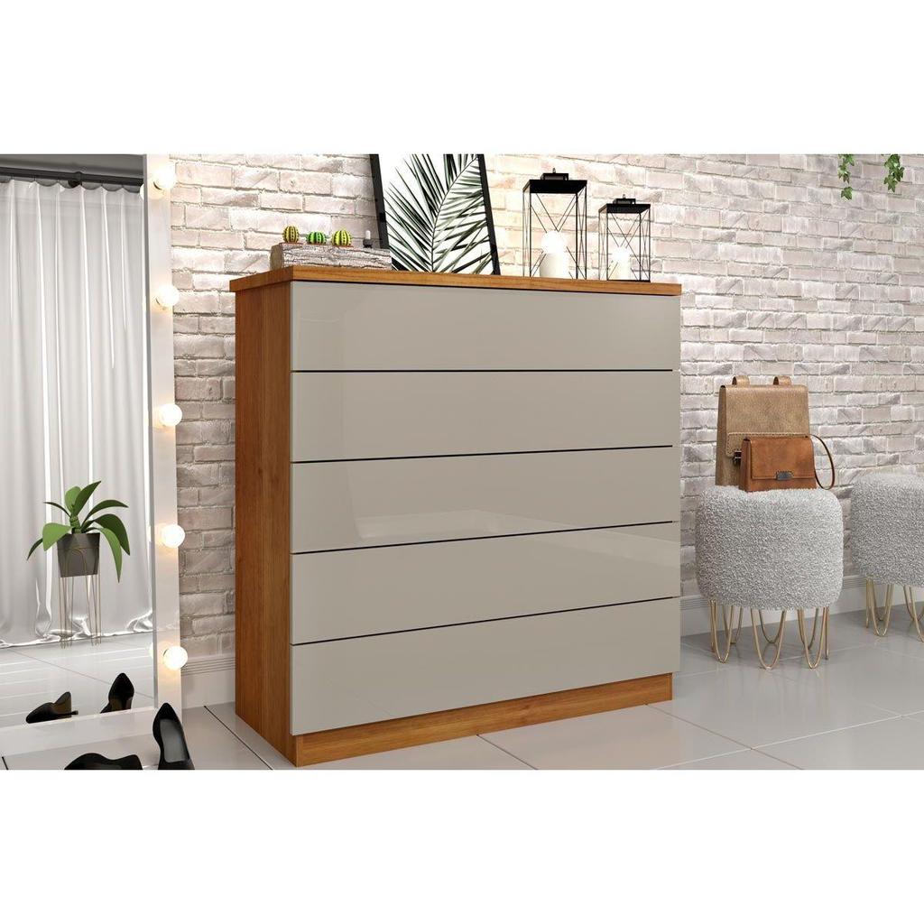 Cômoda de Quarto Premium c/ 5 Gavetas Cinamomo/Off White - Tcil Móveis