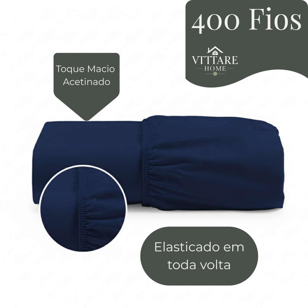 Lençol Avulso de Elástico Percal 400 Fios Toque Macio Aveludado Cama Solteiro, Casal, Queen e King