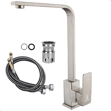 Torneira Monocomando Misturador Lorben Bancada Cozinha Bica Alta Quadrada Aço Inox