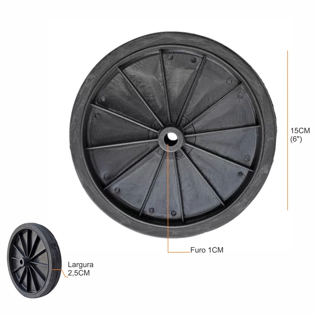 Roda Para Carrinho De Mão Compras Feira 1unid Reforçada