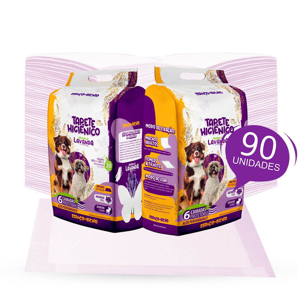 Tapete Higiênico Pet P/ Cães Ultra Espaço De Bicho Lavanda 80x60 90unid