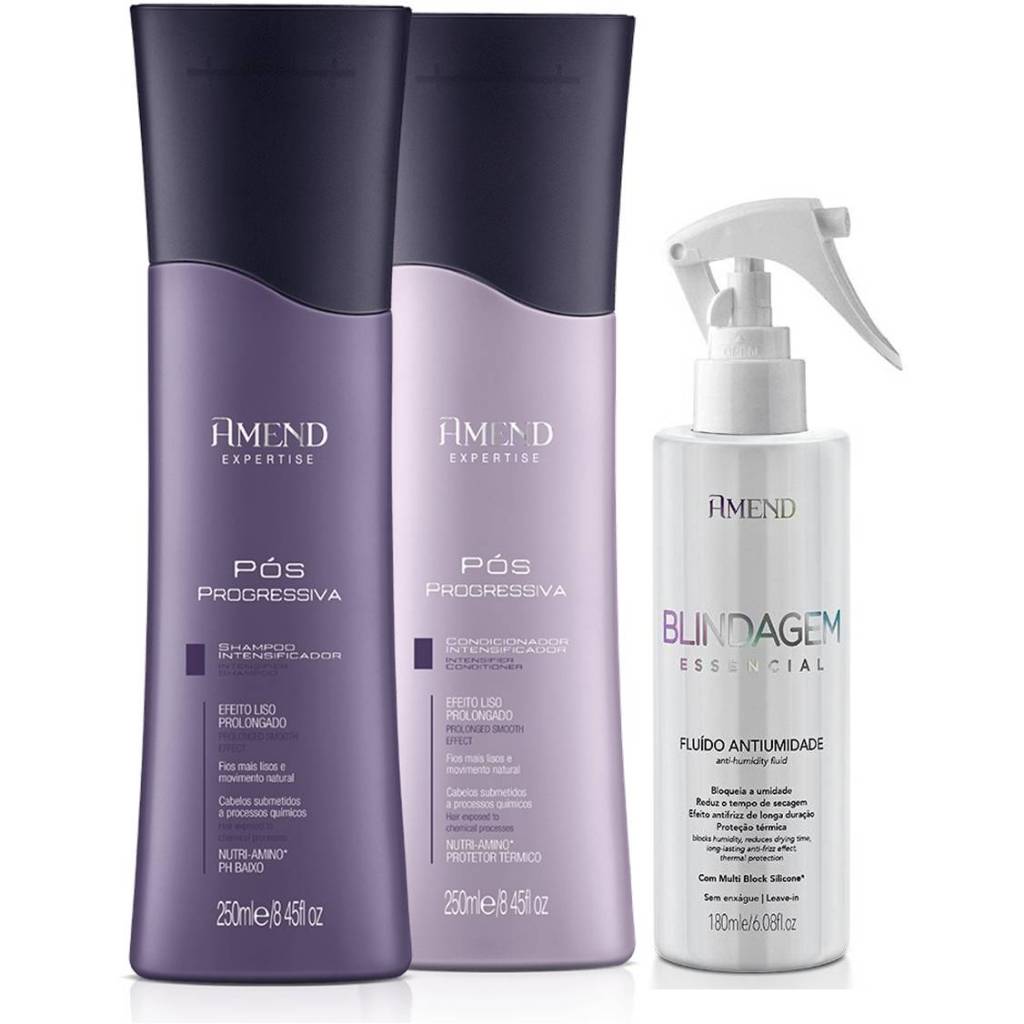 Kit Amend Pós Progressiva Shampoo 250ml + Condicionador 250ml + Blindagem Essencial 180ml