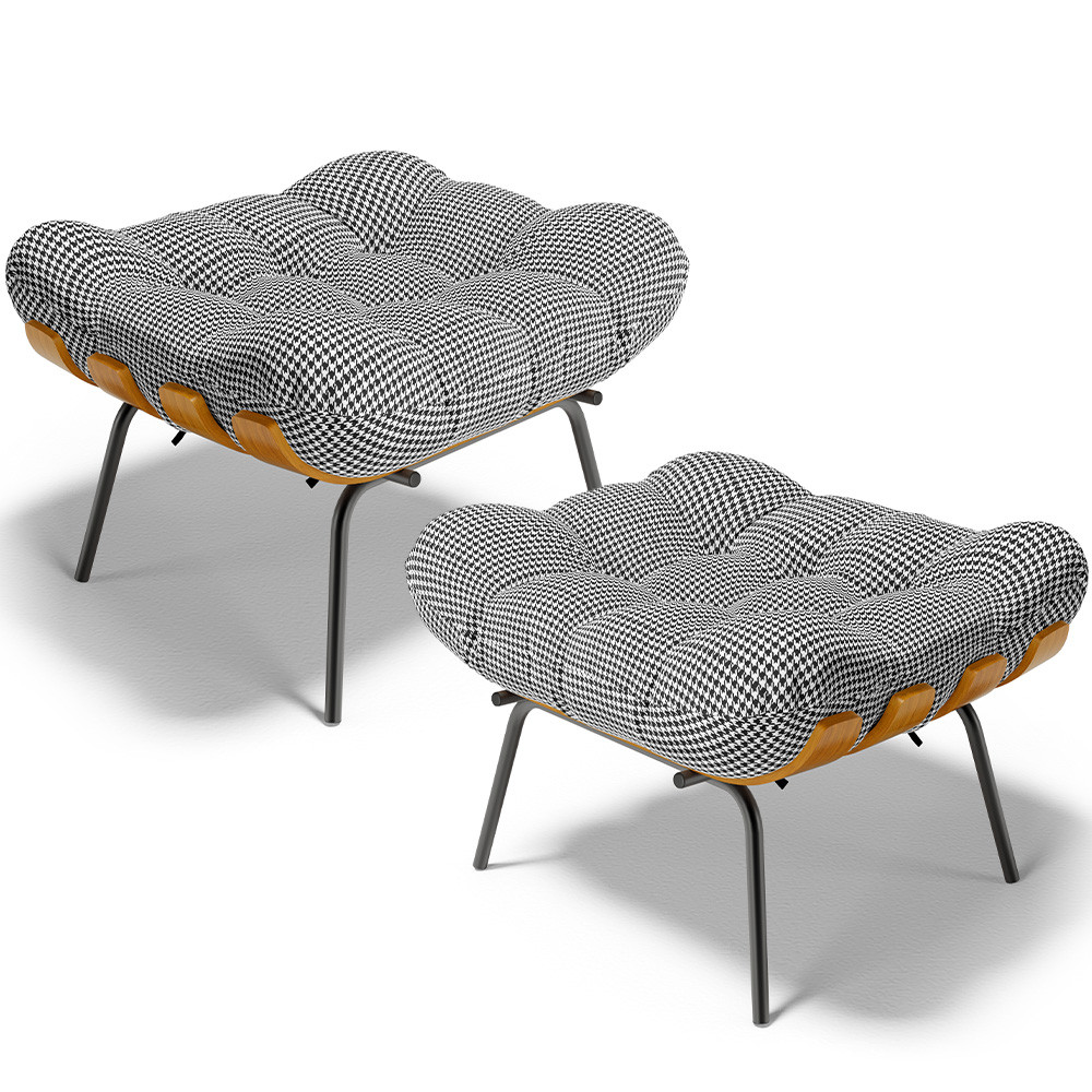 Kit 02 Puffs Decorativos Sala de Estar Costela L02 Pied Poule - Lyam Decor