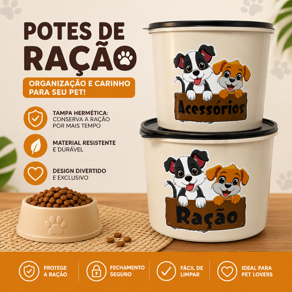 Pote Ração Gato Cachorro Porta Petisco Acessórios Decoração Pet