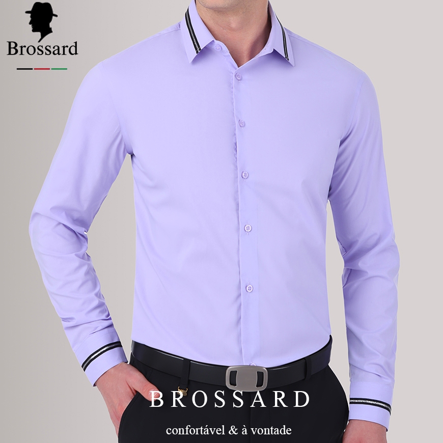 BROSSARD Camisa Social Masculina algodão slim fit Manga Longa premium moda Envio Rápido para Brasil