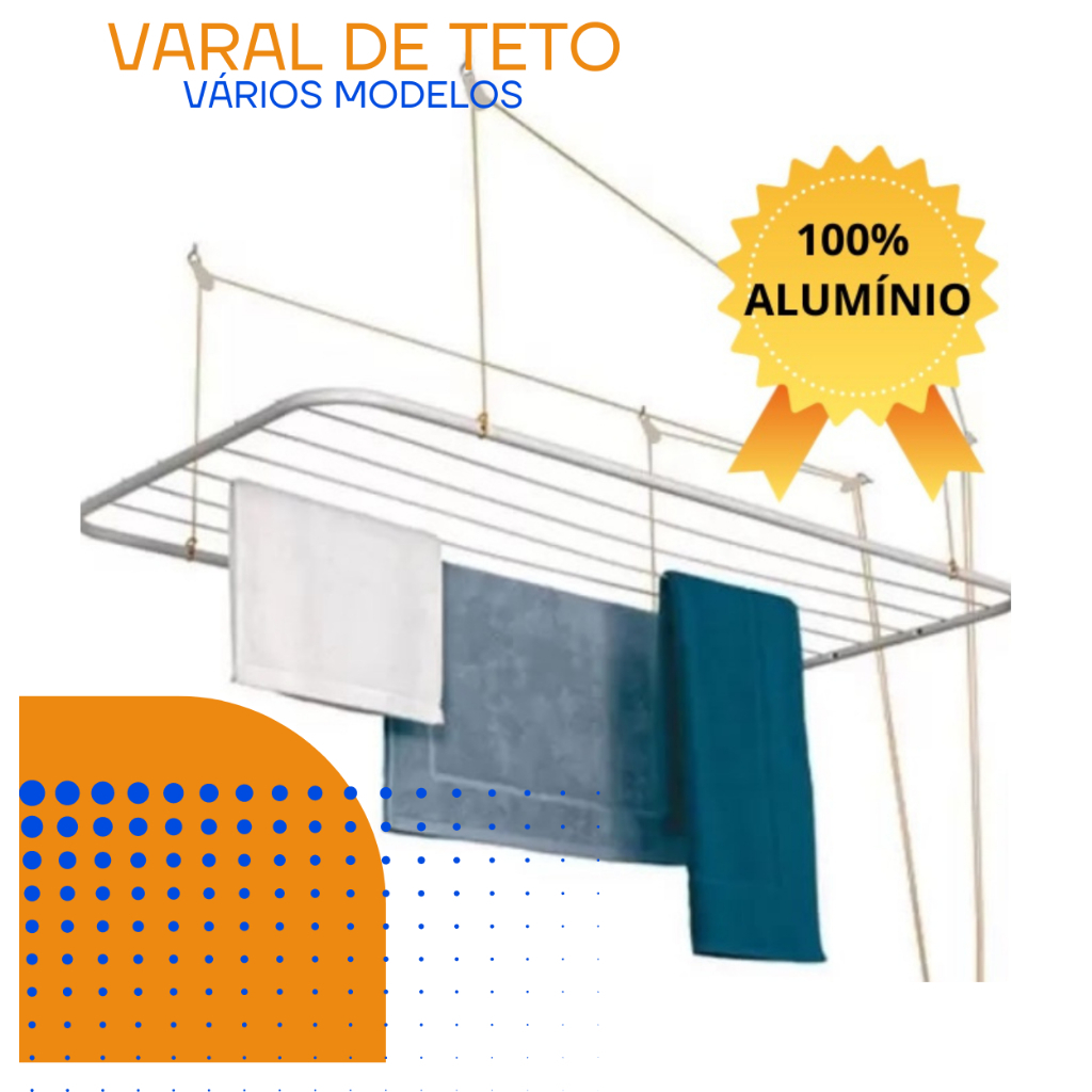 Varal de Teto Alumínio Grande Super Resistente Vários Tamanhos C/ Parafusos Para Fixação