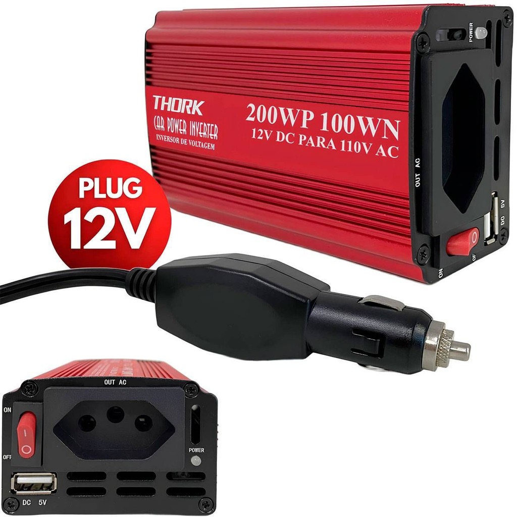 Inversor Veicular 12V para 110V 200W Tomada Carro Conversor Energia Thork