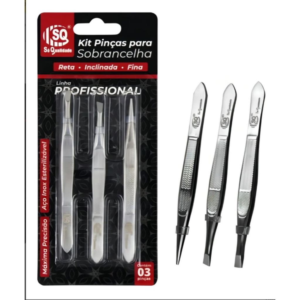 Kit 3 Pinça Sobrancelha Aço Inoxidável Alongamento De Cílios Promoção 3x1