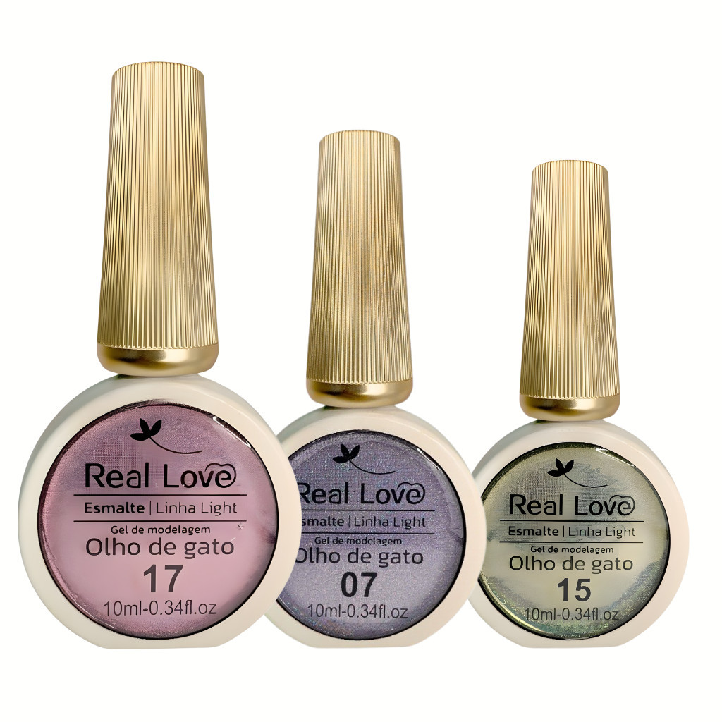 Kit 3 Esmalte Em Gel Refletivo Glitter Olho De Gato 10ml - Real Love