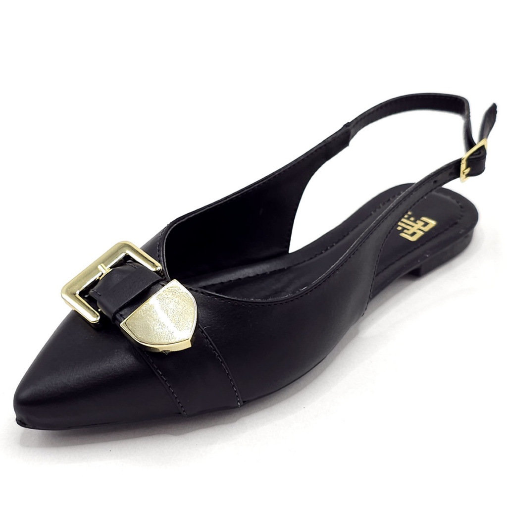 Sapatilha Slingback Feminina Enfeite Fivela Dourada Ceci Shoes