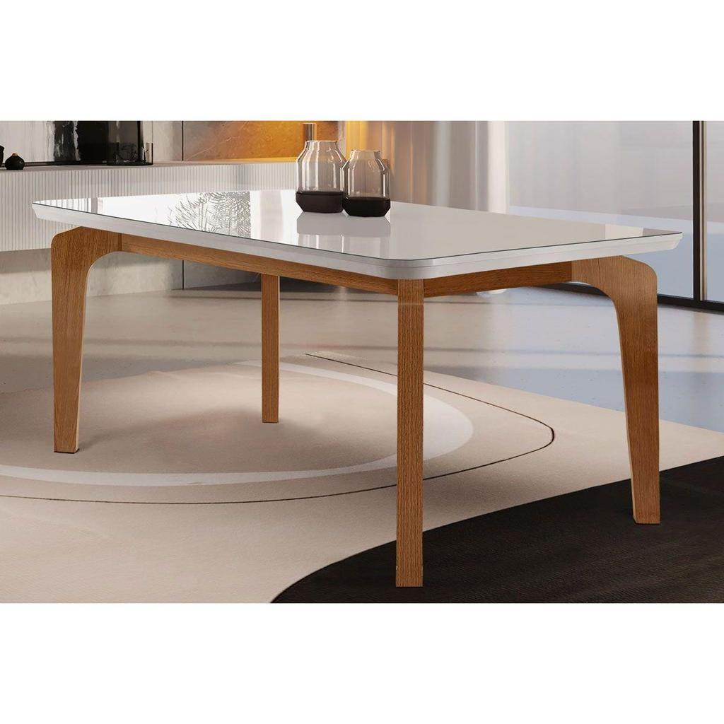 Mesa de Sala Jantar Londrina c/Tampo Madeirado Canto Reto 120x80cm Off White/Imbuia - Rufato