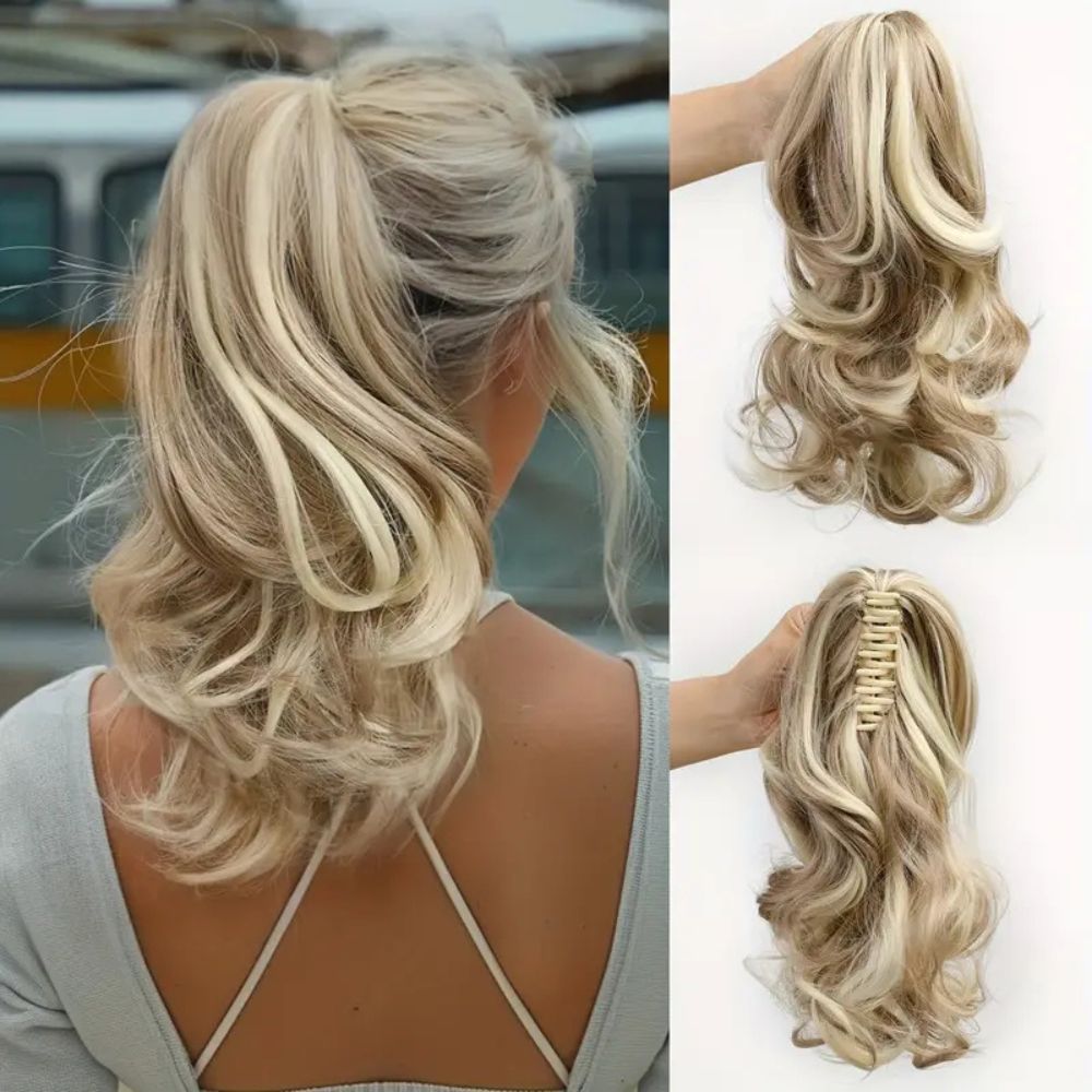 Aplique Rabo de Cavalo 35cm Bio Fibra Fashion Classic Betina Aspecto Humano Com Grampos Fixacao
