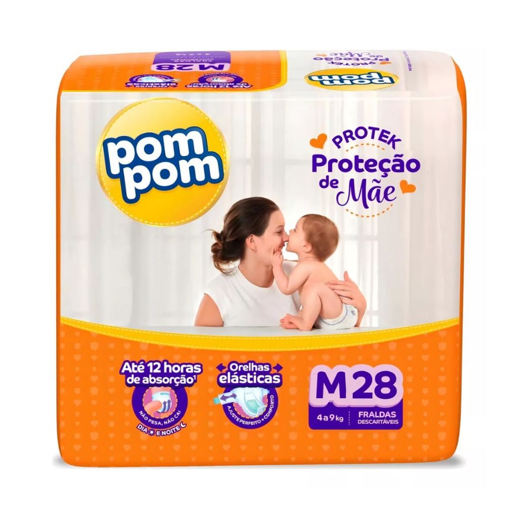 Fralda Infantil Pom Pom Derma Protek Jumbo M Com 28 Unidades