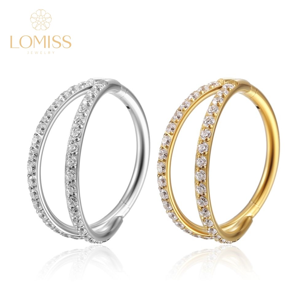 Piercing Argola Segmento Articulado Duas Fileiras Zircônia Helix Septo Rook Conch Nariz
