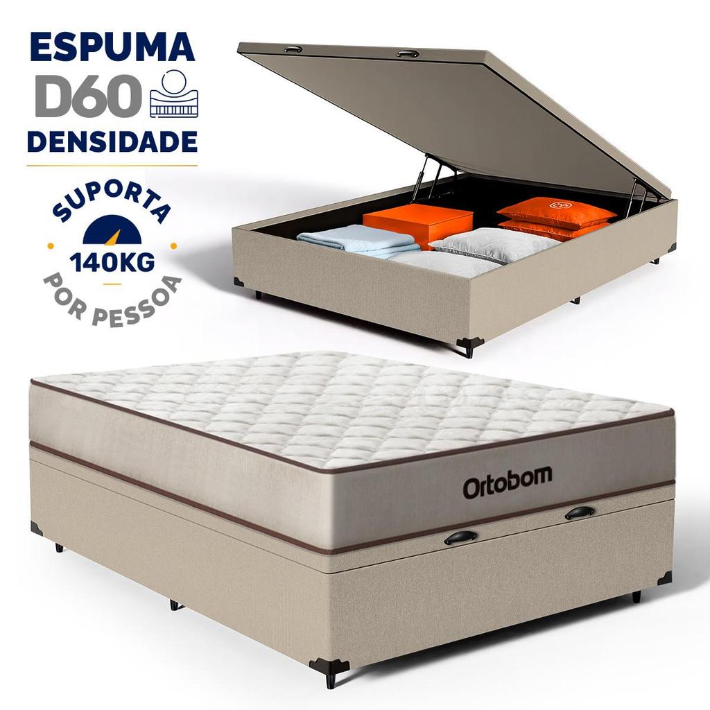 Cama Box Baú com Colchão Espuma D60 Ortobom Force Dream Casal 138cm