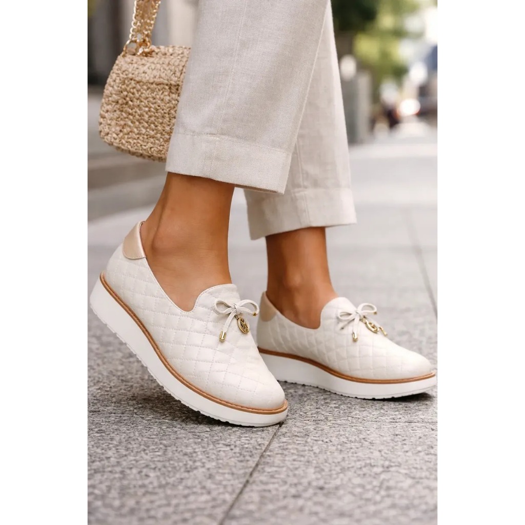 Mocassim Feminino Modare Off White Napa Matelassê Conforto Ultraleve