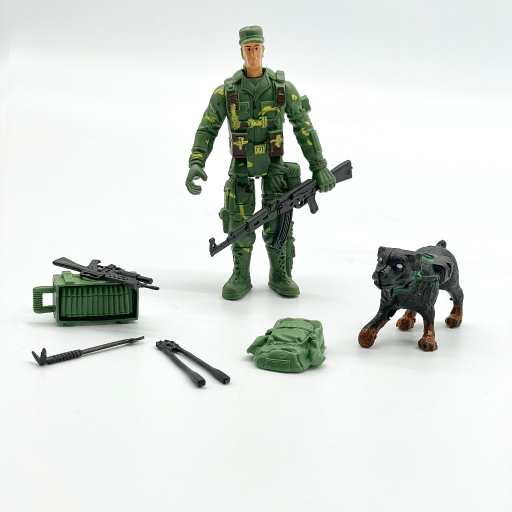 Boneco Militar com Acessórios e Cão de Guarda – Elite Imports | Ref. 226 | 19cm