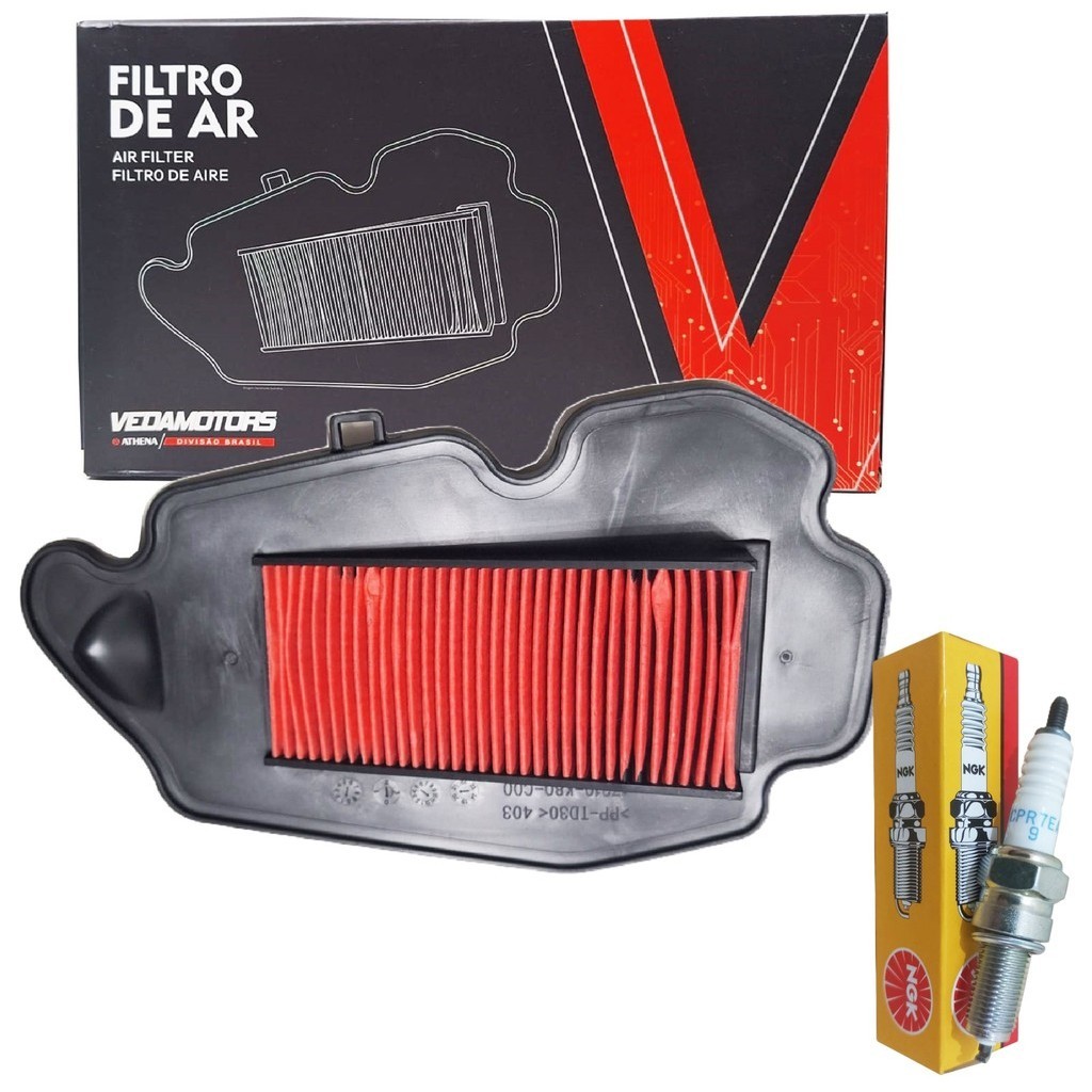 Filtro de Ar e Vela Ngk P/ Elite 125 2019 A 2024