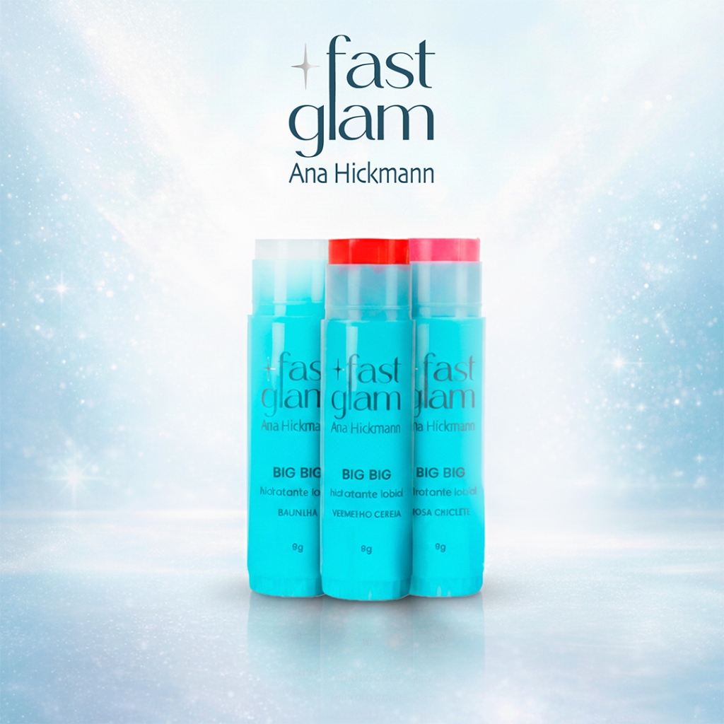 Kit 3 Sabores Hidratante Labial Lip Balm Big Big Fast Glam Ana Hickmann