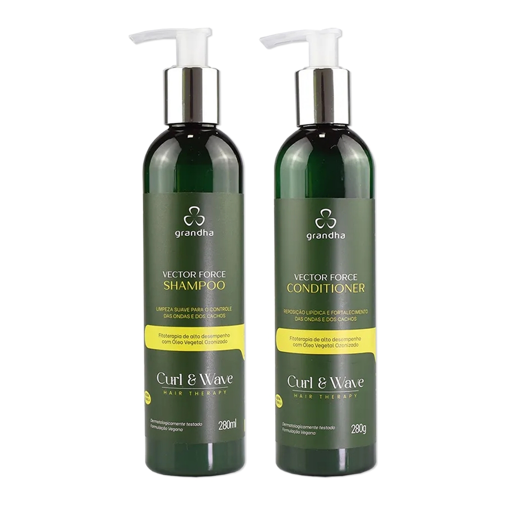 Kit Grandha Curl & Wave Vector Force Shampoo 280ml + Condicionador 280g Cabelos Cacheados e Crespos