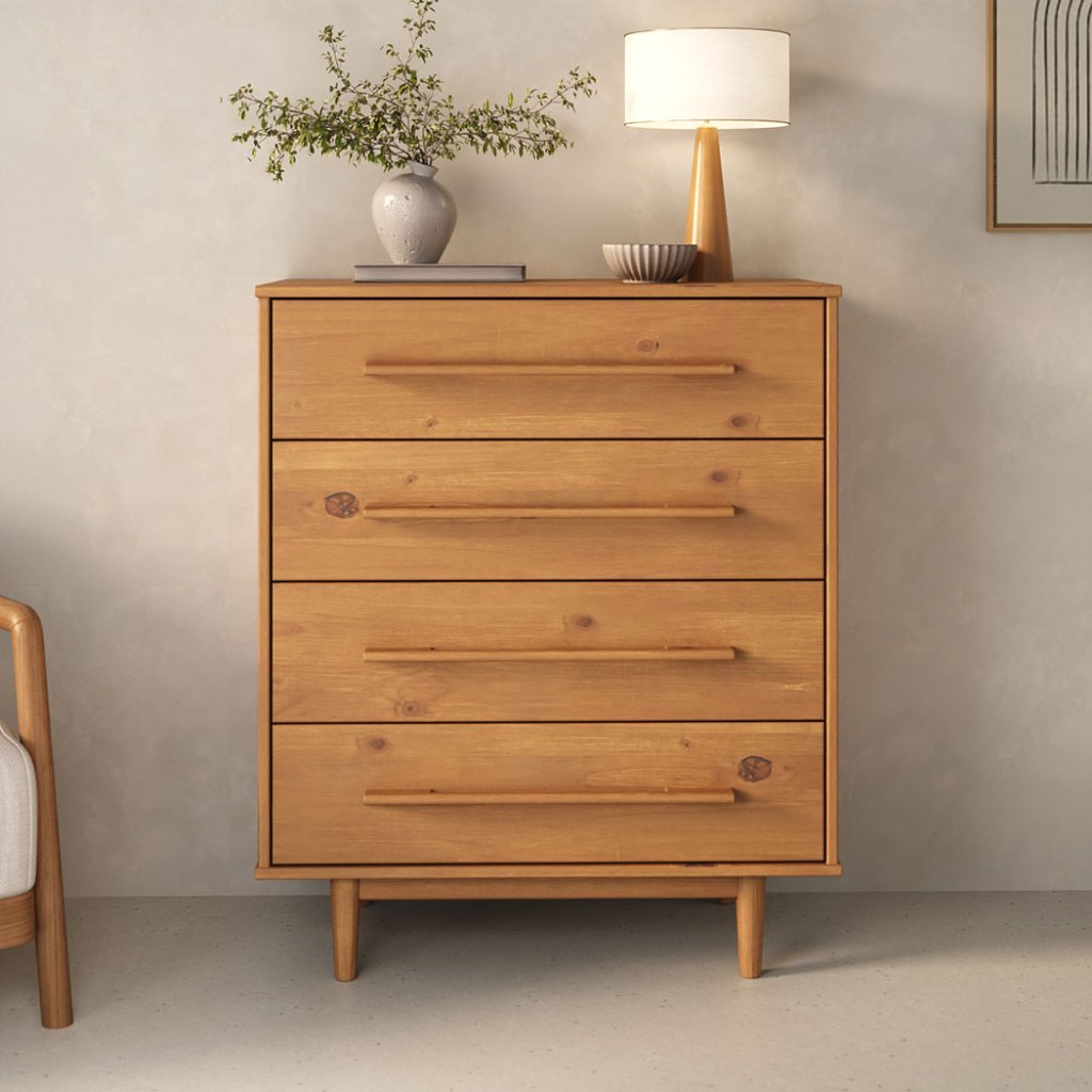 Cômoda de Madeira Alta 4 Gavetas Moderna 80 cm Freijó TECCA