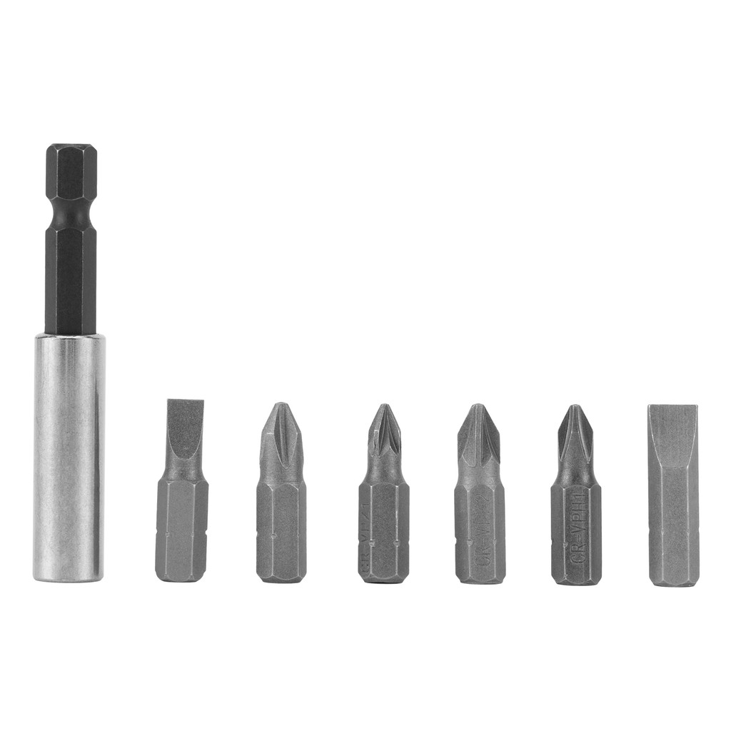 JOGO DE BITS, ADAPTADOR MAGNETICO, ACO 45X, CAIXA PLASTICA,7 PCS // MTX