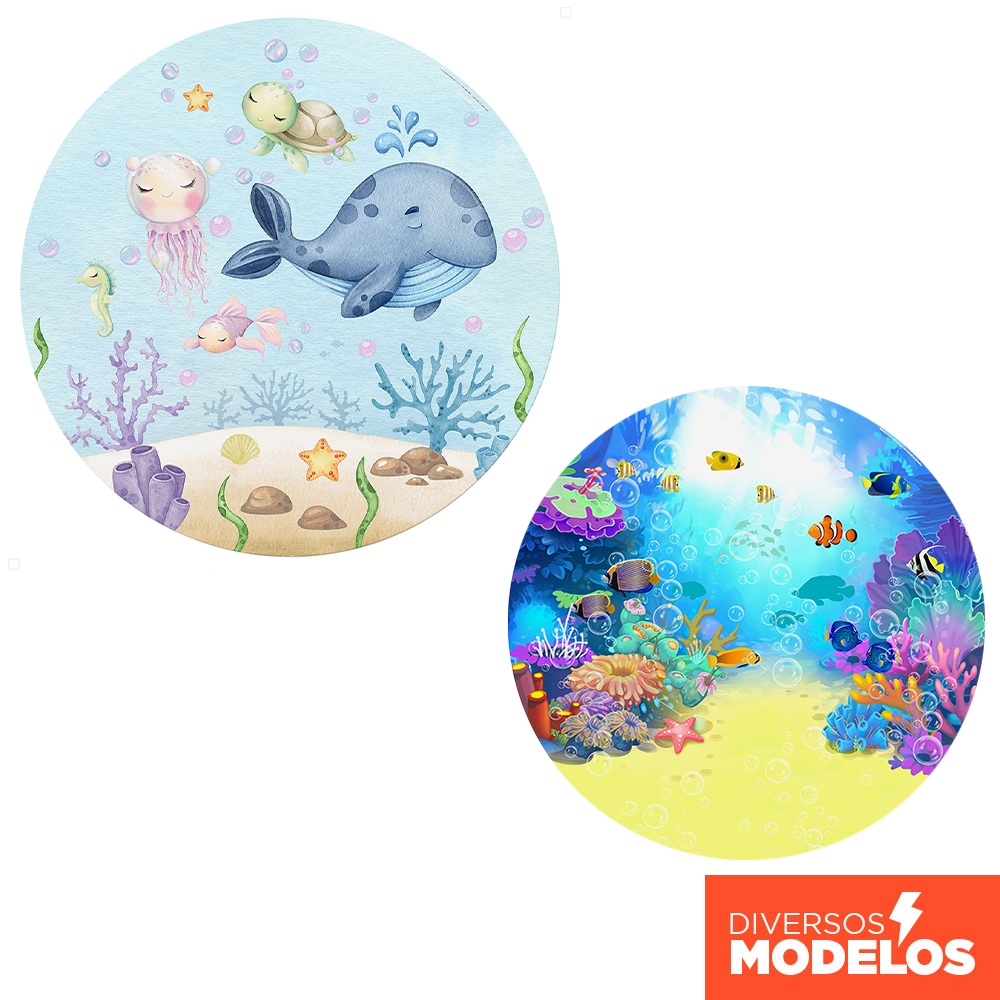 Capa Painel Redondo Decoração Fundo Do Mar em tecido 1,50m com Elástico para Festa