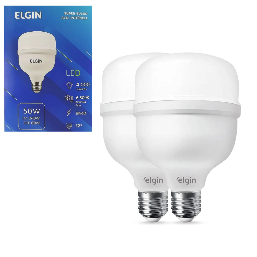 Kit De 2 Lâmpadas Bulbo Led 50W Bivolt Branco Frio Elgin