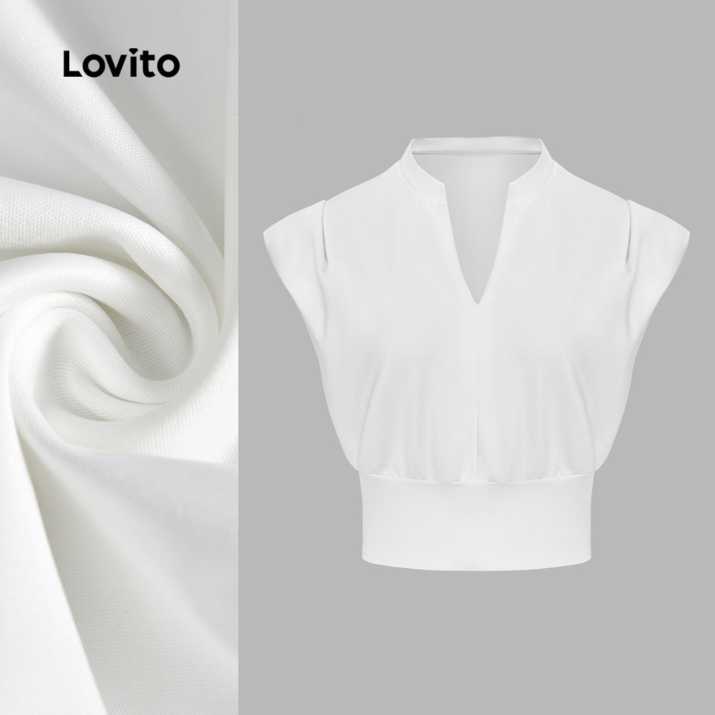 Lovito Regata Casual Lisa Plissada Com Decote Em V Sem Mangas, Top Curto Feminino L53ad013 (multicolorido)