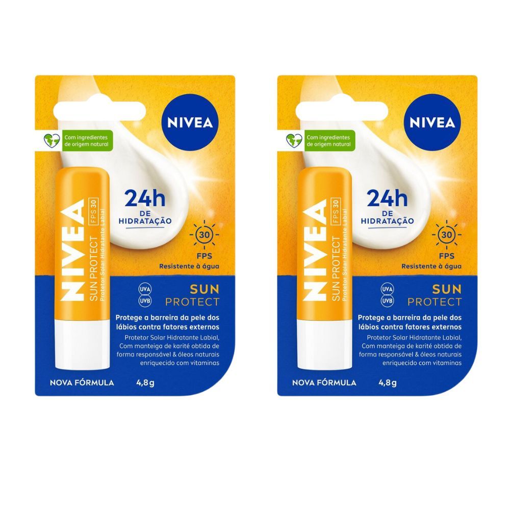 Kit 2 Protetor Solar Labial Nivea Sun Protect Alta Proteção FPS 30 Hidratante 4,8g