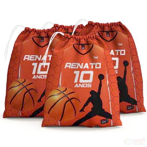 30 Sacolinhas Surpresa Personalizada Tecido Basquete (15x20)
