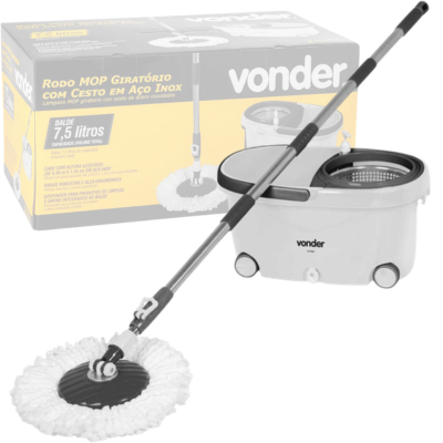 Rodo MOP Giratório com Cesto em Aço Inox e Dispensar para Produtos Vonder