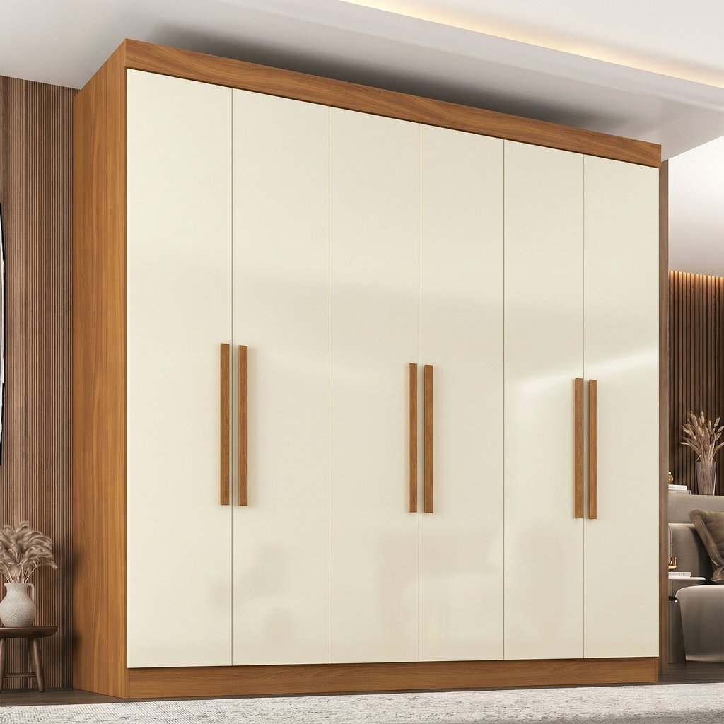 Guarda Roupa Casal Paris 6 Portas 2 Gavetas Paris Espresso Móveis Cinamomo/Off White